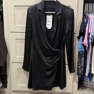 Black shoulder pads blazer Wrap Dress